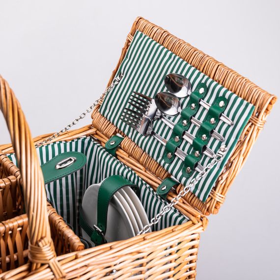 Кошик плетений для пікніка з посудом на 4 персони 48х33х43 см набір посуду туристичний для кемпінгу HP-ZQ-3 | Зображення 2