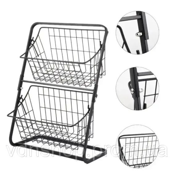 Універсальний кухонний металевий органайзер, двостороння полиця для овочів, фруктів, приправ (39x28x18см) | Зображення 3