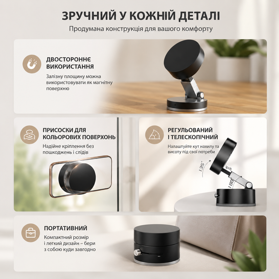 Магнитный крепеж для телефона / Держатель в авто для смартфона на лобовое стекло / Подставка под телефон | Зображення 2