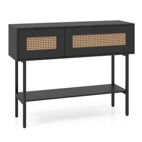 Стіл-консоль Costway Stockholm Rattan з полицею у передпокій лофт чорний