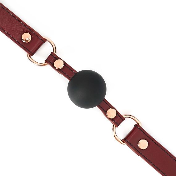 Силиконовый кляп Liebe Seele Wine Red Ball Gag, диаметр шарика 4,3 см, ремень из натуральной кожи Sex Aura | Зображення 2