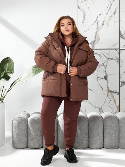 Женская теплая зимняя куртка на кулиске с капюшоном NB24035 цвет коричневый размер 54/56 | Зображення 4