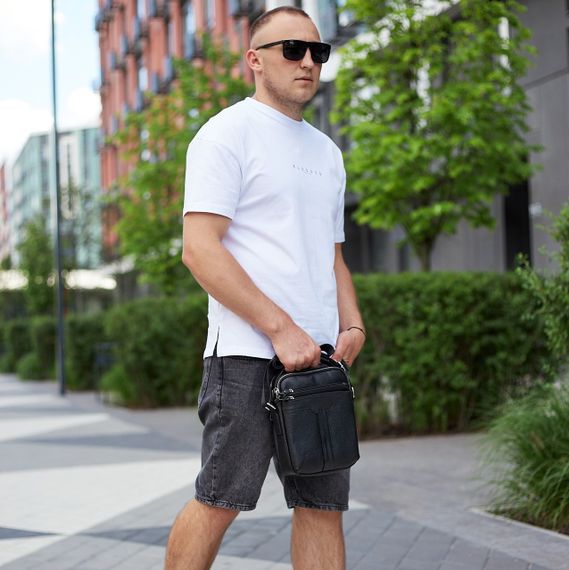 Чоловіча шкіряна сумка-месенджер через плече Tiding Bag A25-3278A Чорна | Зображення 1