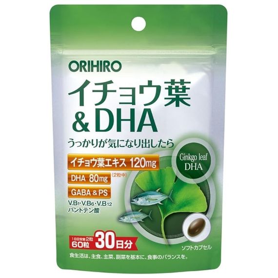 Комплекс для профілактики роботи головного мозку Orihiro Ginkgo Leaf + DHA + Gaba 60 Tabs
