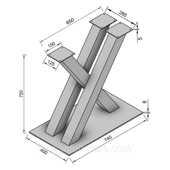 Підстілля каркас для столу з металу 740×400mm, H=720mm Золото | Зображення 1