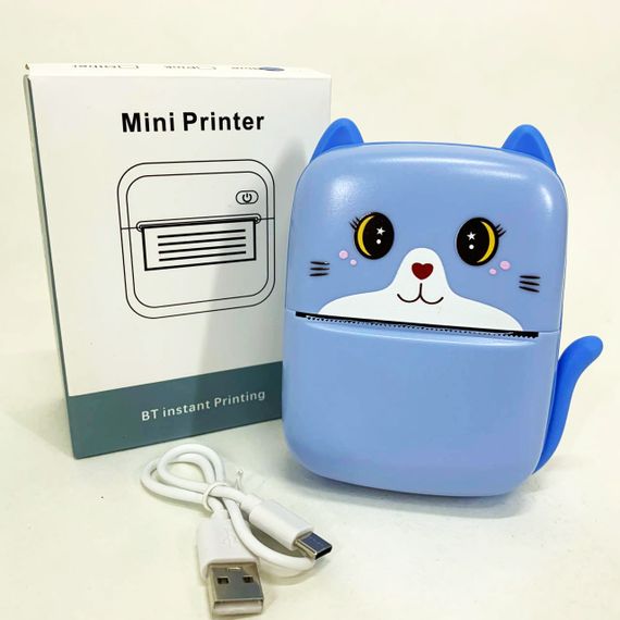 Портативний дитячий термопринтер із Bluetooth A8 Cat міні принтер для телефону Blue | Зображення 1