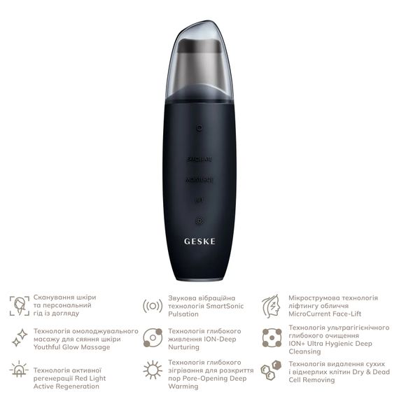 Мікрострумовий скрабер для шкіри та усунення чорних точок GESKE MicroCurrent Skin Scrubber&Blackhead Remover 9в1 magenta, Чорний | Зображення 1
