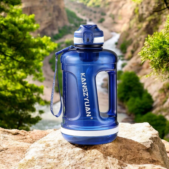 Эко-бутылка KANGZYUAN 2200 мл (2.2 л) - Синяя Tritan BPA-free, ударопрочная, спортивная с ручкой и ремешком | Зображення 9