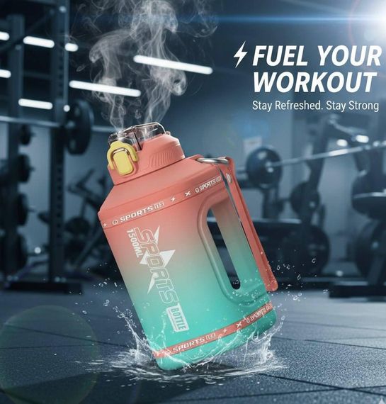 Эко-бутылка для воды SPORTS BOTTLE (1500 мл) - Оранжевый градиент со встроенной ручкой | Зображення 9
