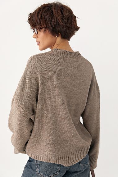 В'язана однотонна кофта вільного фасону - кавовий цвет, M (є розміри) | Зображення 1