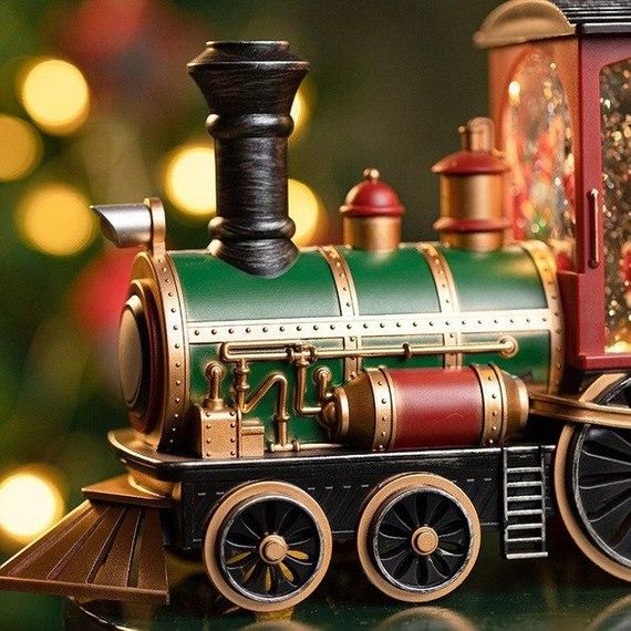 Новорічний світильник-нічник паровозик що світиться, Настільний нічник в кімнату з дідом морозом від батарейок знижка | Зображення 3
