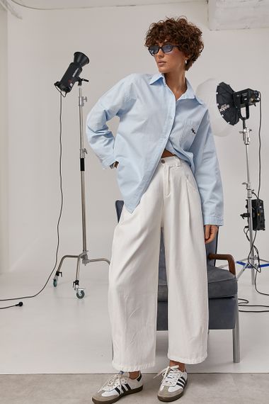 Котонова сорочка з накладною кишенею із написом - блакитний цвет, ONE SIZE (є розміри) | Зображення 2