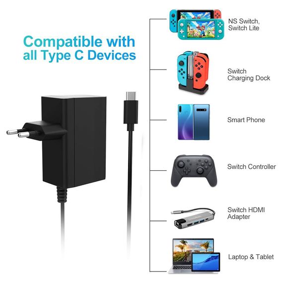 Зарядний пристрій для Nintendo Switch / Switch Lite, адаптер змінного струму innoAura Type-C із швидкою зарядкою | Зображення 3