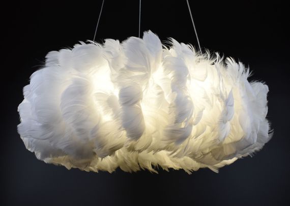 Люстра підвісна з пір'ям на 6 лампочок 26045 Білий 40-90х50х50 см. | Зображення 6