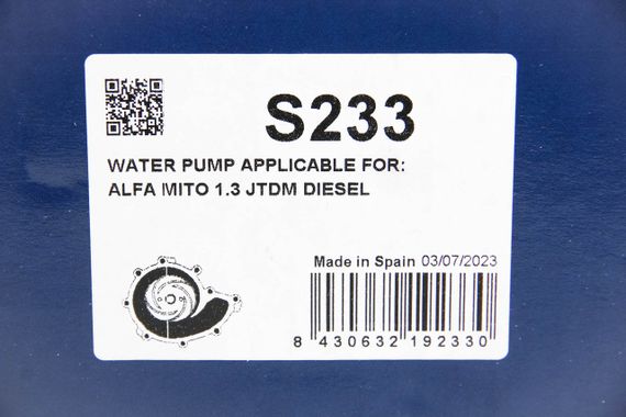 Насос водяной ALFA ROMEO/FIAT/SUZUKI/VAUXHALL Mito/Doblo Cargo/Swift/Combo 1,3-1,4 03, DOLZ (S233) | Зображення 2