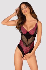 Боди Obsessive Rosenty crotchless Черно-малиновое XS/S