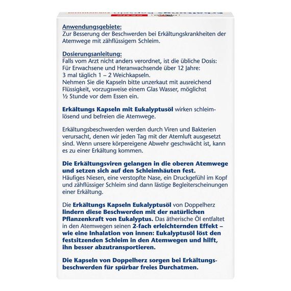 Капсули Doppelherz з евкаліптовою олією, 40 шт. — ефективна допомога при застуді та очищенні дихальних шляхів, Німеччина | Зображення 1