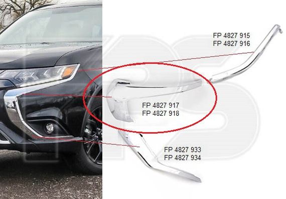 Молдінг бампера лівий середній Mitsubishi Outlander III '15- (FPS)  6407A145