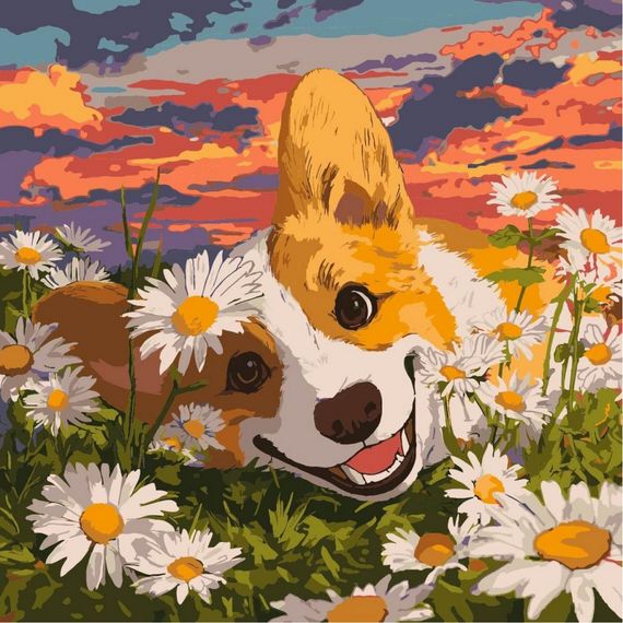 Картина по номерам "Корги в ромашках" ©art_selena_ua KHO6798, 40х40 см