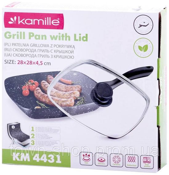 Сковорода-гриль Kamille Grill Pan 28х28см со стеклянной крышкой KM-4431 | Зображення 6
