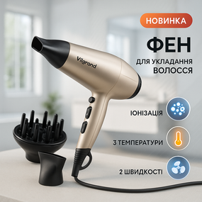 Якісний фен для волосся VILGRAND, Фен для волосся від мережі укладання салонний GS-25