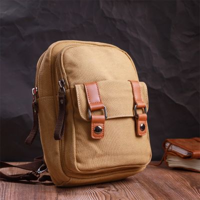 Сумка Vintage С двумя отделениями из текстиля Песочная (22166) | Зображення 2