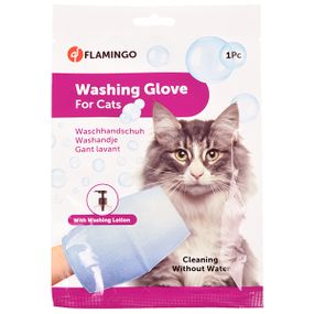 Рукавиця-серветка для догляду за вовною котів без води Flamingo Washing Glove Cat