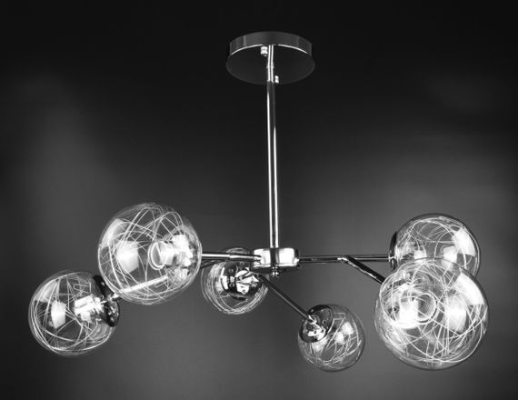 Люстра стельова на 6 лампочок 26219 Хром 25-63х65х65 см.