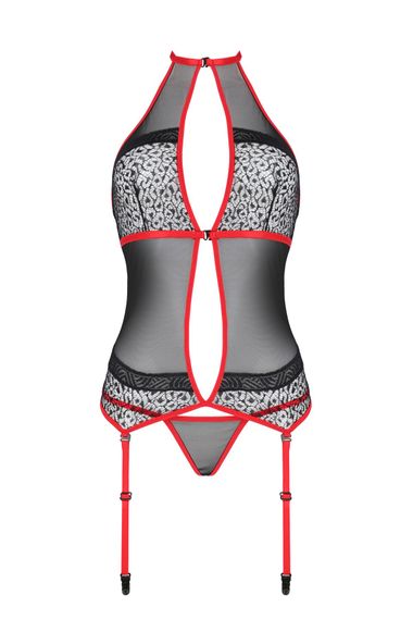 Корсет з пажами Passion SATARA CORSET XXL/XXXL red, стрінги, мереживо, застібки спереду та ззаду | Зображення 2