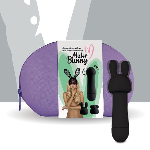Мінівібратор FeelzToys Mister Bunny Black з двома насадками Sex Aura