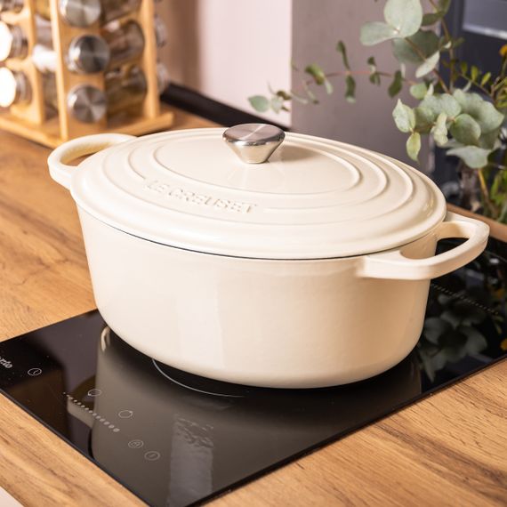 Гусятниця чавунна емальована з кришкою на 6 літрів Ø26 см Бежева | Зображення 6