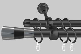 Карниз для штор металевий, дворядний 19 мм , Чорний Валео (чорний+сталь) 160 див.