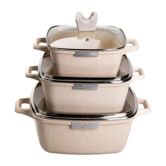 Набор из 3 квадратных кастрюль, 20, 24, 28 см, алюминий, толстое дно MGC HP-4-403 | Зображення 1