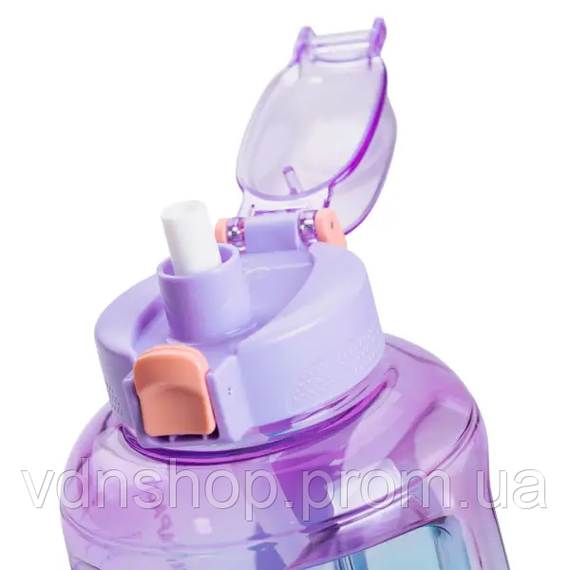 Пляшка для води спортивна 1.6 л пластикова з трубочкою з ремінцем 22 см Фіолетова HP-14-35V | Зображення 3