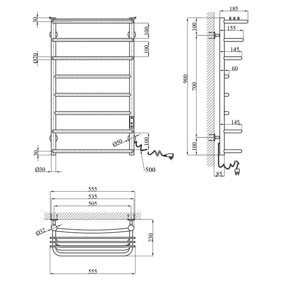 Сушарка для рушників електрична Kroner KRP Stern ER900x500-8 (CV036333) | Зображення 5