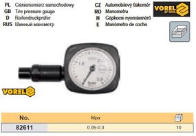 Манометр шин Польша измеритель давления 0,5-3,0 бар VOREL-82611