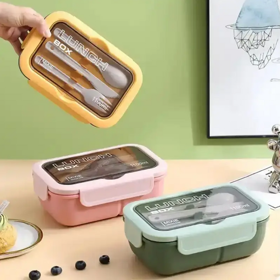 Контейнер герметичний для їжі Lunch box, Ланч Бокс із поліпропілену для їжі з приладами та кришкою | Зображення 1