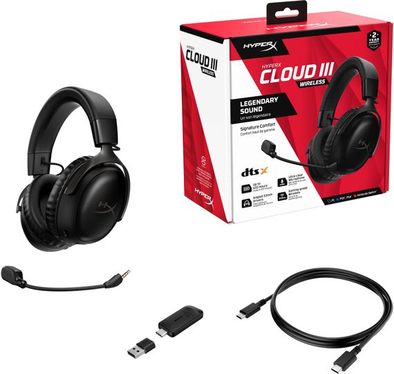 Гарнітура HyperX ігрова Cloud III, WL/USB-A/USB-C, чорний (77Z45AA) | Зображення 7