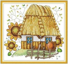 Набор для вышивания по нанесённой на канву схеме "Sunflower Cabin". AIDA 14CT printed 31*30 см