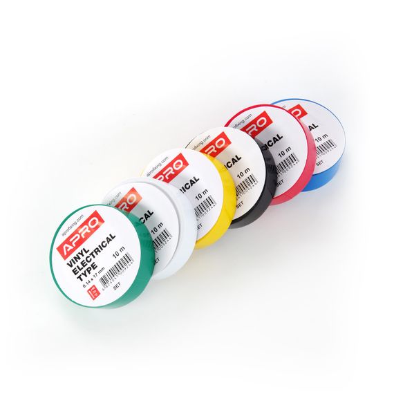 Набір ізолінент 0,14 мм*17 мм*10 м чорна, синя, червона, жовта, зелена, біла APRO ET-10SET61