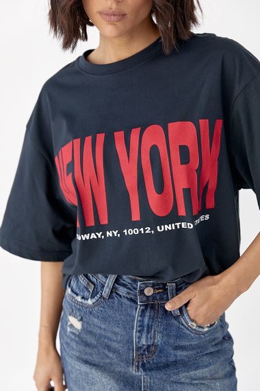 Футболка oversize з написом New York - чорний цвет, ONE SIZE (є розміри) | Зображення 3