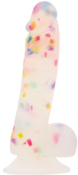 Фалоімітатор з конфетті ADDICTION - PARTY MARTY 7.5″ - FROST & CONFETTI, 19 см, силікон Sex Aura | Зображення 1