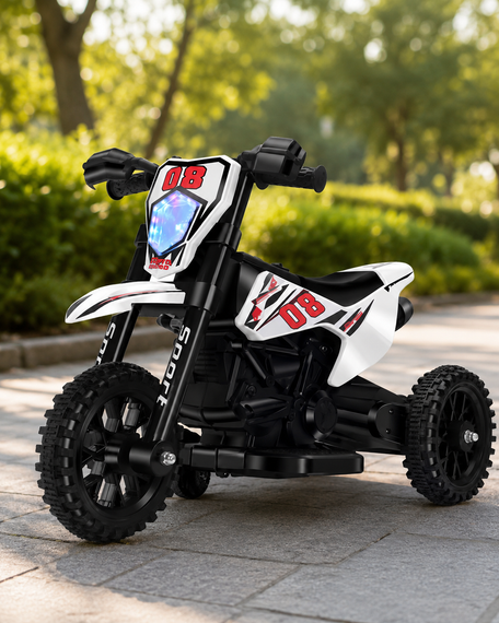 Електромотоцикл для дітей Cool Mountain 26X-130 / Дитячий електро мотоцикл з LED-підсвічуванням та музикою Білий