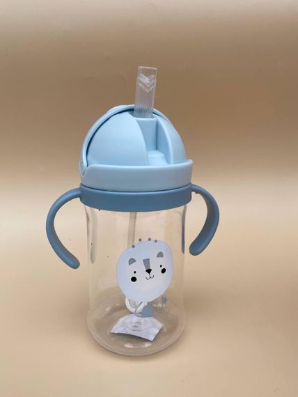 Поїльник непроливайка з трубочкою і грузиком котик блакитний 350мл