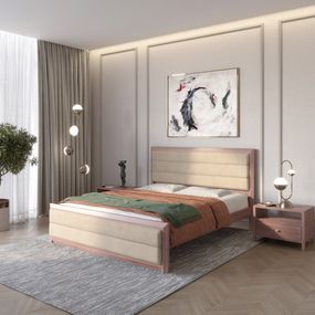 Полуторне дерев&#039;яне ліжко Mebigrand Барселона Б5 Горіх лісний/Аляска 23 (Бежевий) 120х200 см (MBG-13061)