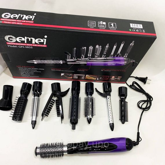 Фен гребінець для укладання волосся Gemei GM-4835 10 в 1, Мультистайлер з насадками MN-33 | Зображення 7