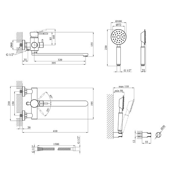 Змішувач для ванни Kroner KRM Edelstahl Klassisch - ESG070 (CV022997) | Зображення 1