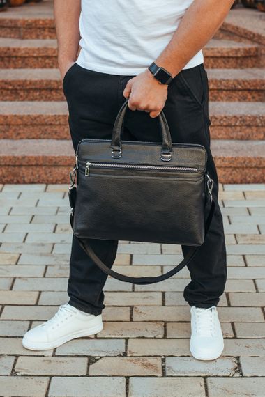 Шкіряна чоловіча ділова сумка-портфель чорна Tiding Bag 30987 | Зображення 2