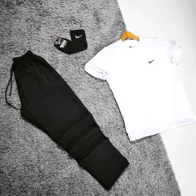 Чоловічий комплект Nike штани + футболка (лого вишивка)