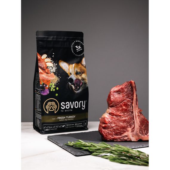 Корм сухий Savory All Breed Sterilised rich in Fresh Turkey для стерилізованих собак усіх порід зі свіжою індичкою 1 кг | Зображення 6